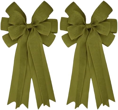 Meseey Double Pack 20X10 Inch Oversized Sage Green Burlap Bows Farmhouse Christmas Tree Topper & All-Weather Wreaths Decor, Heavy Duty Gift Wrapping Accents for Front Door/Cabinet (Sage Green)