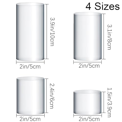 Hacaroa 4 Pcs Acrylic Cylinder Risers Display Stand, Clear Polished Round Display Blocks Transparent Photo Props, Mini Solid Pedestal Base for Jewelry, Perfumes, Figurines, 4 Sizes