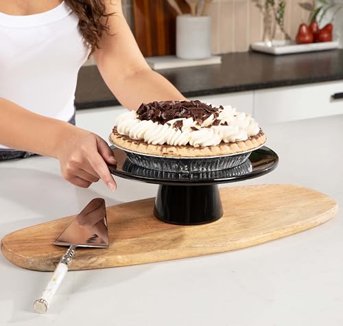 The Cake Stand – 10 Inch Gloss Ceramic Pedestal Cake Stand, Modern Footed Dessert Stand for Cakes, Cupcakes, Cookies & More (Black) - color: Black