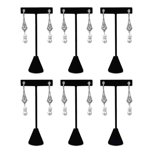 Ikee Design 6 Pcs Set Premium T- Shape Style Earring Display Stand, Earring Stand Jewelry Display for Showroom, Tradeshow, and Showcase, 2 1/2 W x 5 1/2 H in, Black Velvet - color: Black Velvet, 5.5" High