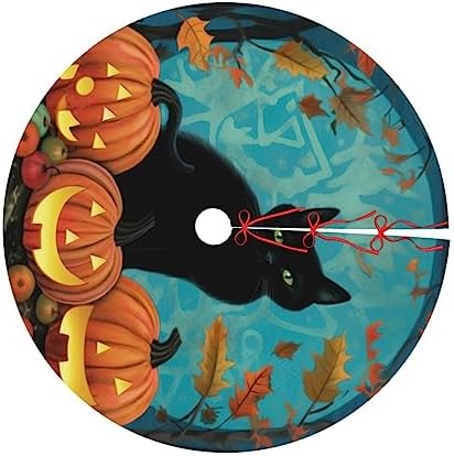 Black Cat Halloween Maples Christmas Tree Skirts 48", Xmas Tree Cloth Mats Trees Skirts for Decor Gift, Home Decoration