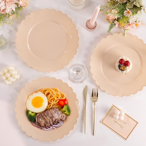 SUT 72-Count Pink Plastic Plates Disposable 10.25 Inch - Scalloped Edge Dinner Plates for Valentine’s Day, Parties, Birthdays, Weddings | Lightweight & Durable Disposable Dinnerware (72 Pack) - color: Pink, size: 10.25 Inch