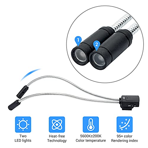 JJC 10 Inch Long Portable Shoe-Mount LED Macro Arm Light, CRI 95+ 5600K, 5 Level Adjustable, Flexible Fill Lights, USB-C, White - size: 10 Inch(Battery Powered)