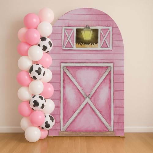 HUAYI Pink Farm Barn Arch Backdrop Cover, Polyester, 2.5ft * 6ft, Ideal for Baptism, Bridal Shower, Birthday, GX237 - color: Gx237-arch Cover, size: W2.5ft by H6ft (75cm by 180cm)