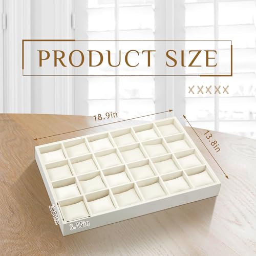 Henoyso 2 Pieces 24 Grid Velvet Watch Tray Jewelry Organizer Stackable Watch Bracelet Bangle Display Holder Adjustable Pillow(Beige) - color: Beige, size: 24 Grid