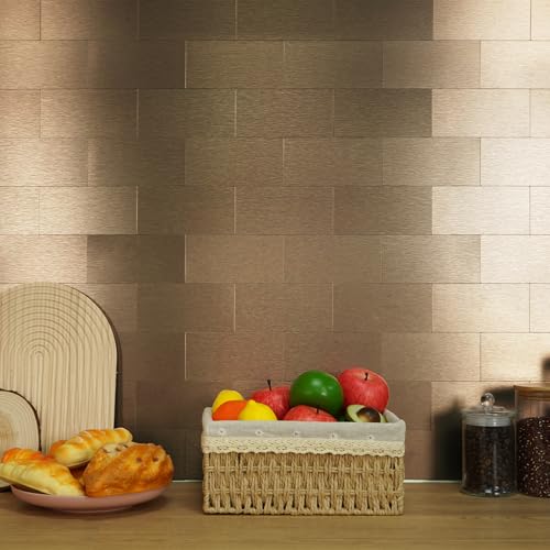 Vamos Tile 100-Piece Peel and Stick Backsplash Seamless Tile,3''x6'' Brushed Rose Gold Metal Subway Tile,Stick on Backsplash for Kitchen/Bathroom/Laundry Room - color: Brushed Rose Gold