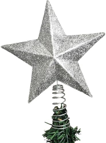Christmas Glitter Star Tree Topper Christmas Tree Topper Decorations - 6.5 x 5.2 Inch, Silvery