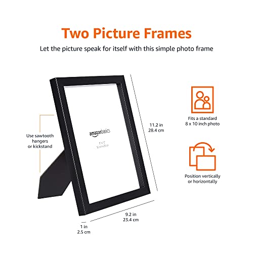 Amazon Basics Rectangular Photo Picture Frame, 8 x 10 in, Pack of 2, 11.22 x 9.21 inches, Black