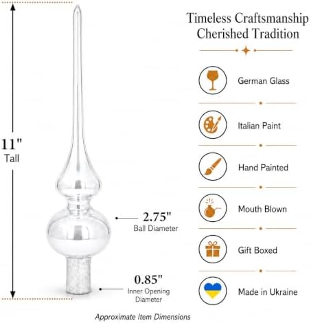 Double Ball Clear Glass Christmas Tree Topper 12.5 Inches