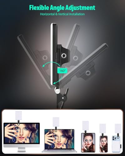 60 LED Portable Selfie Light Video Conference Lighting with Clip & Camera Tripod Adapter Rechargeable 2000mAh CRI 97+, 3 Light Modes for Phone iPhone Webcam Laptop Photo Makeup (Black)