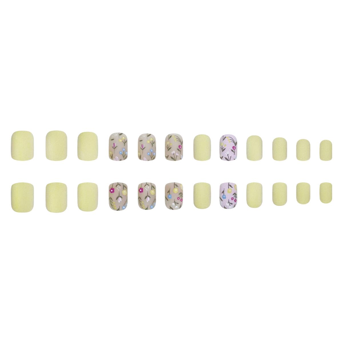 Yellow Press on Nails Short Square Fake Nails Spring Summer Nails Press ons with Wild Flower Design Full Cover Stick on Nails for Women Manicure,Matte | Reusable | Easy Apply | 24Pcs