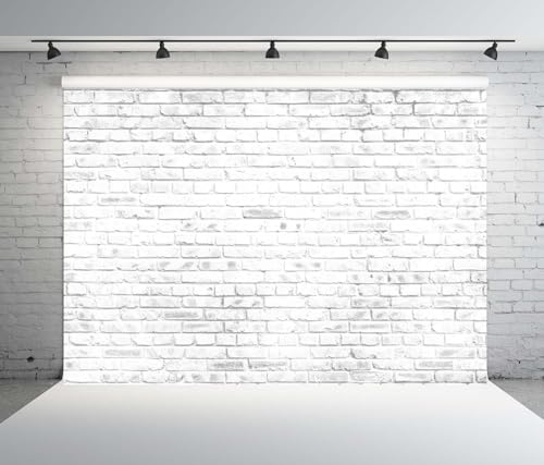 7x5ft Fabric White Brick Wall Texture Backdrop Abstract Old White Brick Stone Wall Background for Photoshoot Home Decor Party Decorations Photo Booth Props - size: 7x5FT