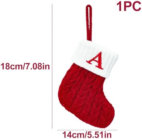 Christmas Stocking Monogram Hanging Socks 7??5.5 Inch Knit Small Sock Hanging Ornament Gift Bags for Xmas Tree Fireplace Home Decoration (A)