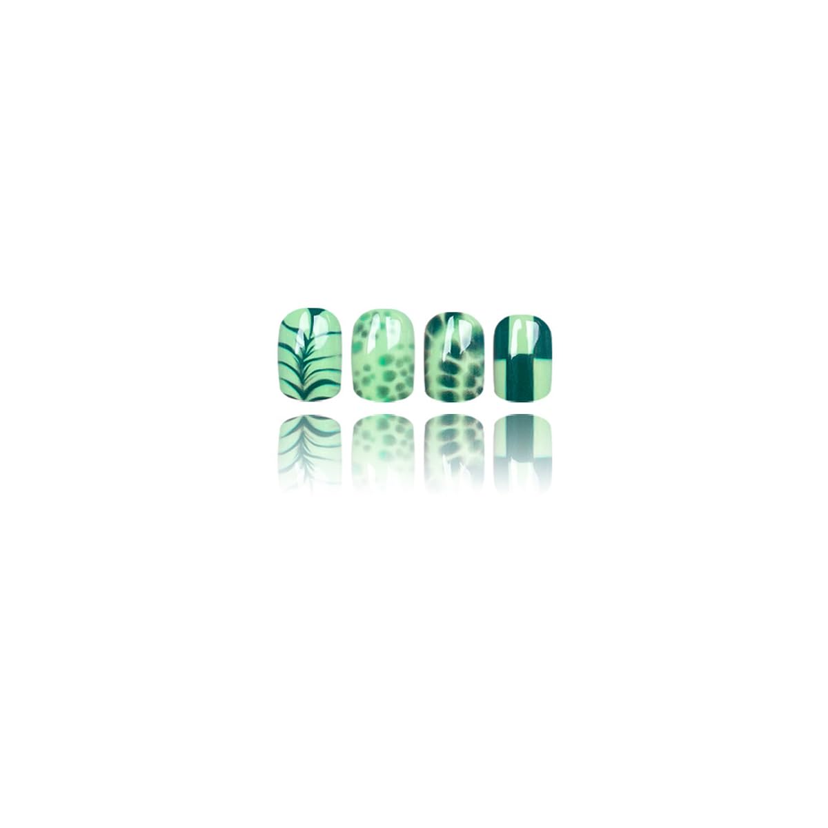 Green Press on Nails Short Square Fake Nails Spring Summer Nails Press ons with Botanical Design,Full Cover Glue on Nails for Women Manicure,Artificial | Reusable | Easy Apply | 24Pcs