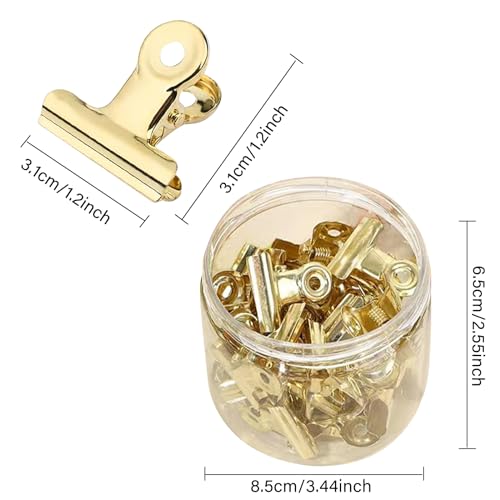 Bulldog Gold Clips with Hole - Strong Spring Metal Binder Clips, Small, 31 mm - color: Gold, size: 1.2 inch