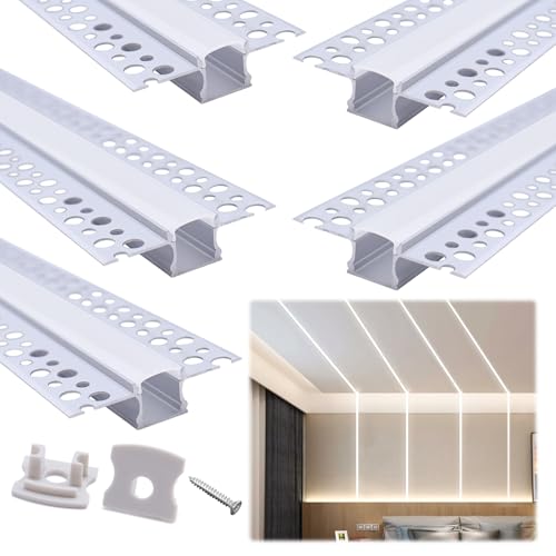 Muzata 5Pack 3.3FT/1M Plaster in LED Channel Trimless Recessed LED Strip Diffuser Channel Spotless Deeper Wider for Drywall Ceiling Wall U117 WW 1M - size: 5pack*1m/3.3ft