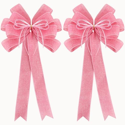 2 Packs Large Pink Valentines Wreath Bows, Large Easter Spring Tree Topper Bow for Christmas Tree, Easter Bow, Valentine Decoration Home Front Door Outdoor Decor (12x20in)