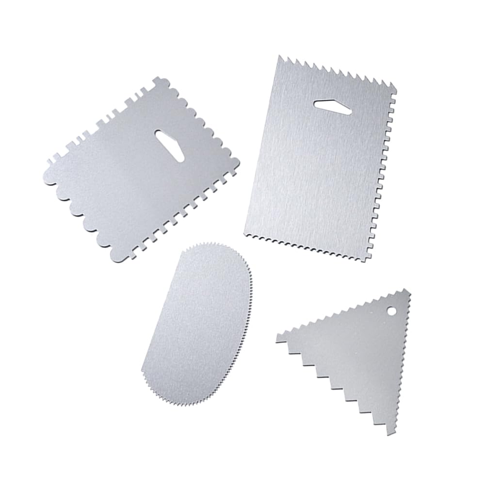 Cabilock 4Pcs Cake Scraper Set Stainless Steel and Aluminum Baking Supplies Kitchen Gadget for Cake Decorating Dough Scraper Pastry Smoothing Tools
