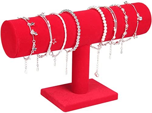 ChezMax Necklace Jewelry Display Jewelry Stand Hovering T-Bar Bracelet Holder for Home Organization - color: C-Red Velvet