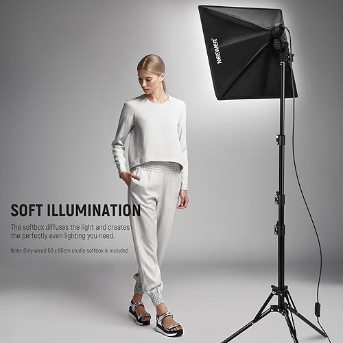 NEEWER 24x24in/60x60cm Softbox with E26 Porcelain Socket/Power Cord/White Diffuser/Stand Adapter, Durable Nylon Softbox Lighting Modifier for Studio Photography Lighting, SF6060 (US Plug) - size: 60X60cm