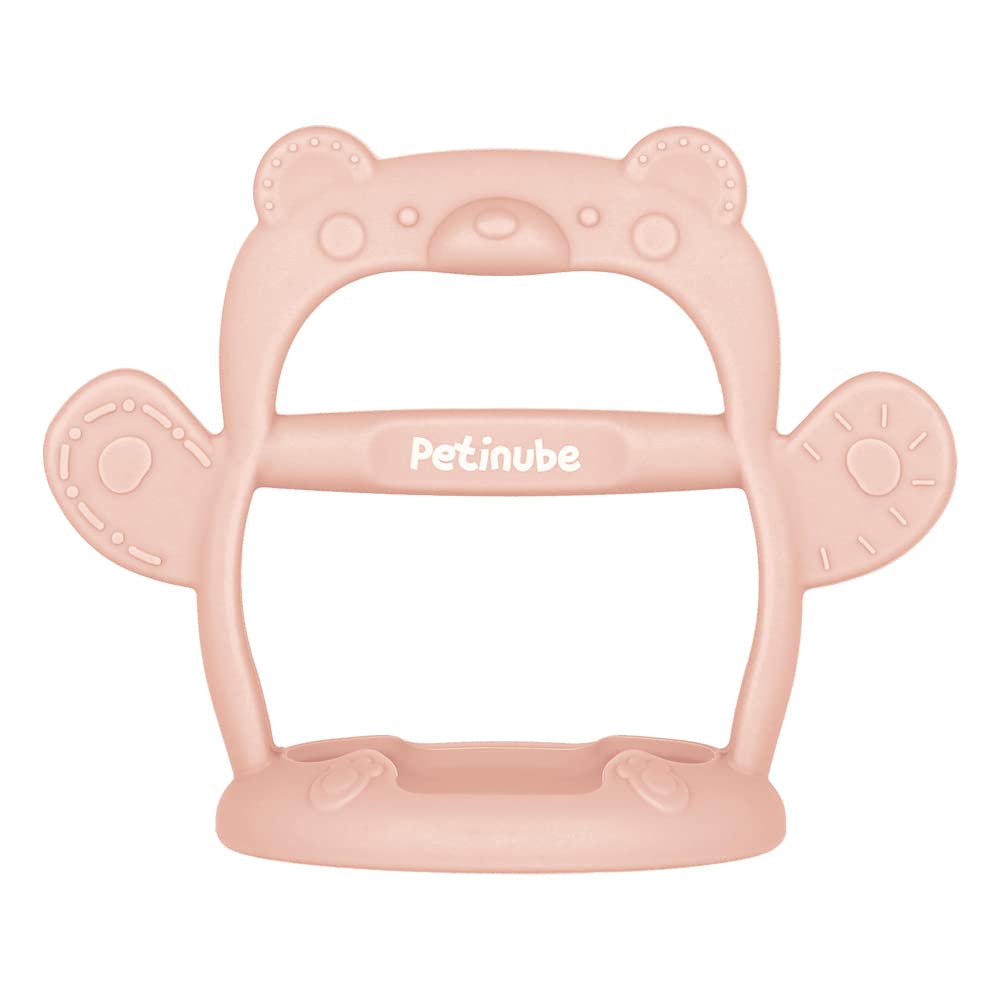 PETINUBE Baby Wrist Silicone Teether Soothing Pacifier for Infants 3+ Months Babies Made in Korea Anti-Dropping (Bear-Pale Peach Pack of 1)