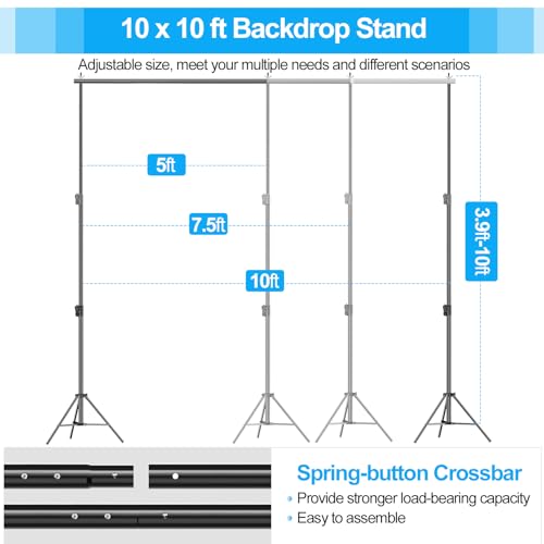 EMART Heavy Duty Backdrop Stand, 10 x 10ft Adjustable Photo Background Support System Kit with Carry Bag for Photography - size: 10x10ft