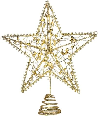 Emopeak Iron Art 20 LED Christmas Tree Topper, 8 x 10Inch Indoor Outdoor Star Treetop Light Two Modes (Keep Light ON/Flash) for 1.5Ft to 9Ft Christmas Tree (Gold, 8 x 10 Inch)