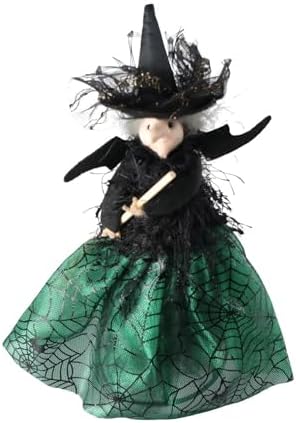 Leadigol Halloween Witch Tree Topper Decoration,Black Witch Ornament with Spider Web Skirt,Halloween Decoration Witch Hanging Decorations,for Desktop Fireplace Decor