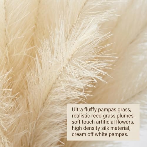 30PCS Artificial Pampas Grass Decor, 21.7" Small Faux Pampas Grass No Shedding Allergy Free, Fluffy Boho Silk Flowers for Vase Filler, Home Living Room Wedding Table Centerpieces, Beige - size: Begie