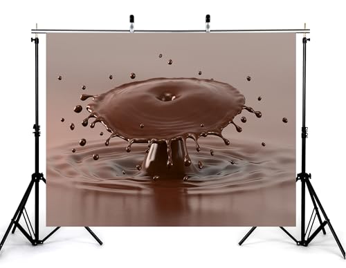 6x4ft Melted Chocolate Splash with Flying Droplets Backdrop Smooth Rich Brown Liquid Texture Photography Background for Dessert Baking Themed Party Decorations Banner Photo Booth Props - size: 6x4ft