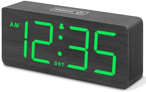 DreamSky Wooden Digital Alarm Clock for Bedroom with Large Numbers | Desk Clocks for Living Room Office, Loud Alarm for Heavy Sleepers Adults, Volume Control, Dimmer, DST, Wood Decor (Plug-in)
