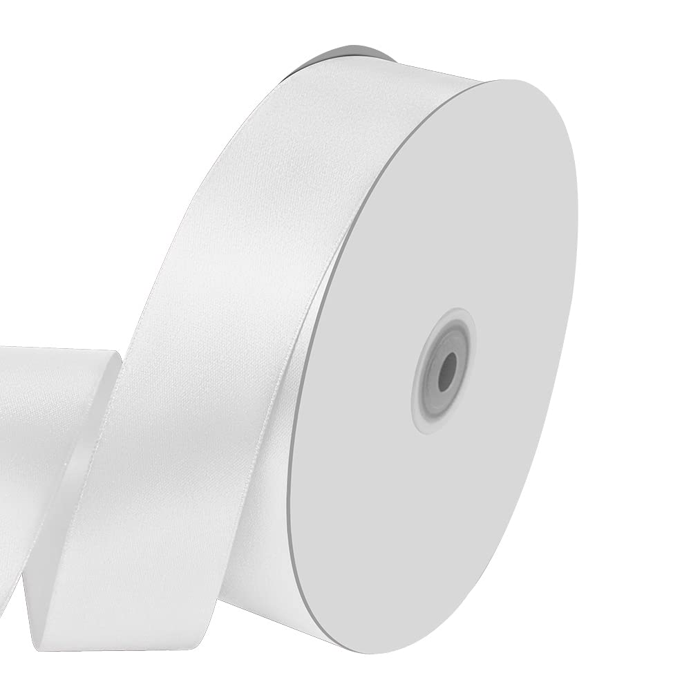 1-1/2" Wide x 100 Yards Single Faced Satin Ribbon - White, Use for Bows, Bouquets, Gift Wrapping, Wedding Decorations, Floral Arrangements