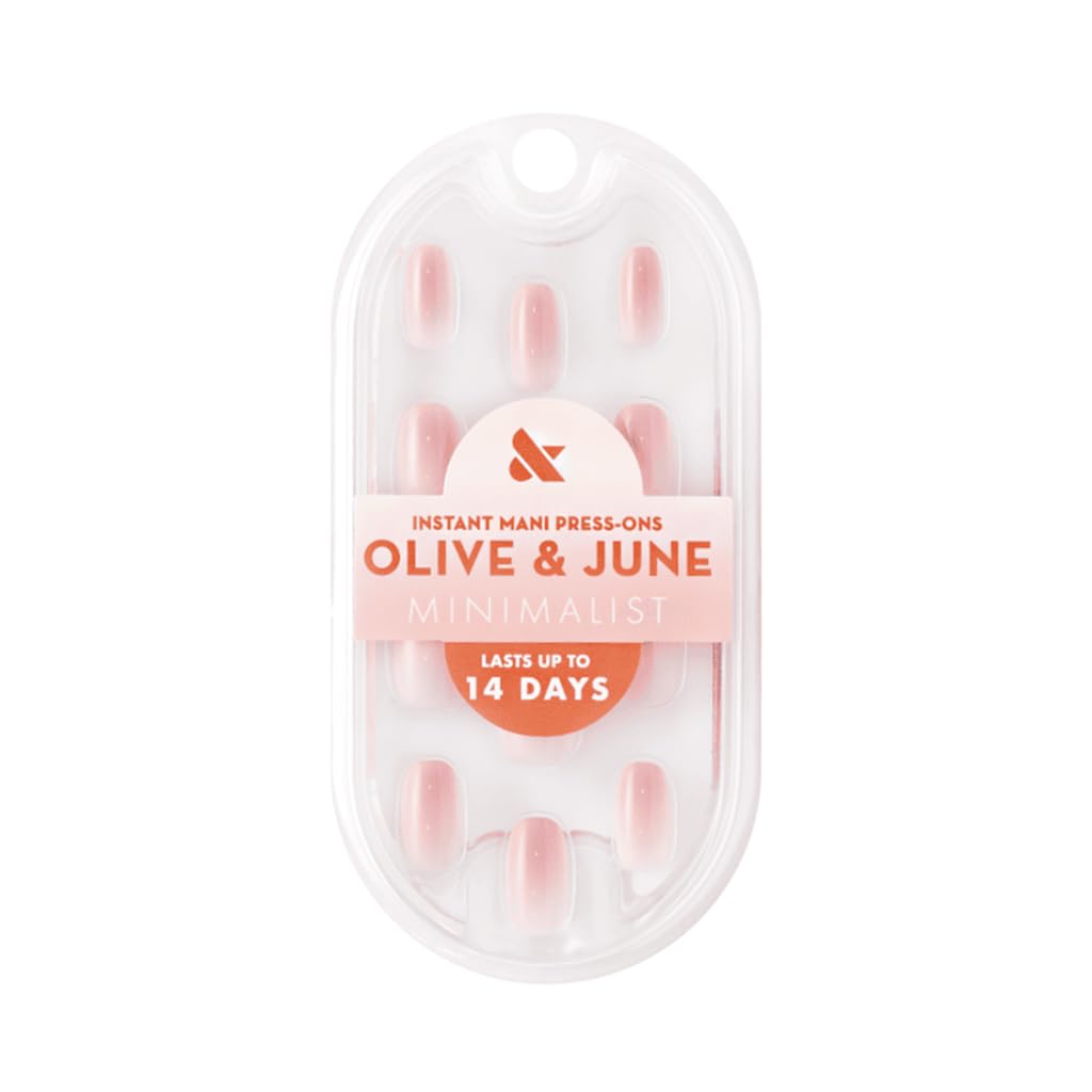 Olive & June Minimalist Instant Mani Press On Nails (Glue) | 42 Fake Nails, 21 Sizes | Non-Toxic, Long-Lasting Barely-There Look | Salon-Quality at Home | Short, Round | Rose Syrup Gradient