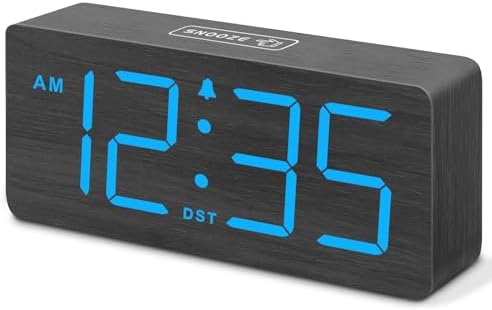 DreamSky Wooden Digital Alarm Clock for Bedroom with Large Numbers | Desk Clocks for Living Room, Dimmer, Loud Alarm for Heavy Sleepers with Volume Control, DST, Office Wood Decor (Plug-in)