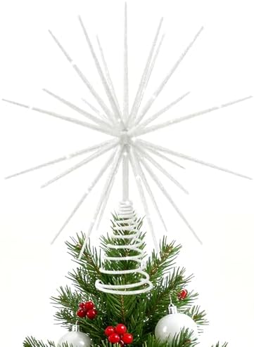 13.7 Inch White Christmas Tree Topper - 3D Burst White Tree Topper, Exploding Star Christmas Tree New Year Holiday Tree Decoration
