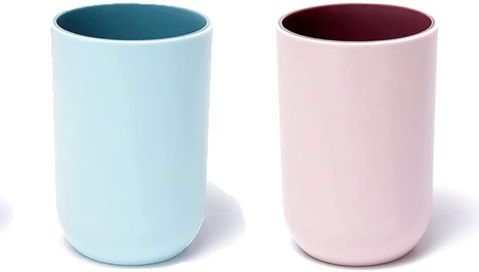 Unbreakable Reusable Drinking Cups Set of 2 Colors, Plastic Toothbrush Cup Tumblers 300 ml/10.5 oz, Dishwasher Safe (Light blue & Light pink)