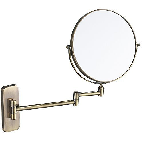 GURUN 8-Inch Double-Sided Wall Mount Makeup Mirror Antique Satin Brass with 7X Magnification Bathroom Mirror for Hotel Antique Satin Brass M1406K(8in,7X)