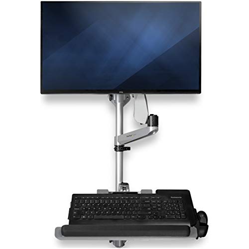 StarTech.com Wall Mount Workstation - Articulating Standing Desk w/Ergonomic Height Adjustable Monitor Arm & Padded Keyboard Tray - 34" VESA Display - Foldable Wall Mounted Sit Stand, TAA - color: Silver, style: Wall Mount – Pole