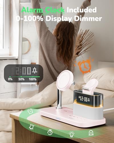 5 in 1 Mag-Safe Wireless Charger with Alarm Clock Night Light for Apple