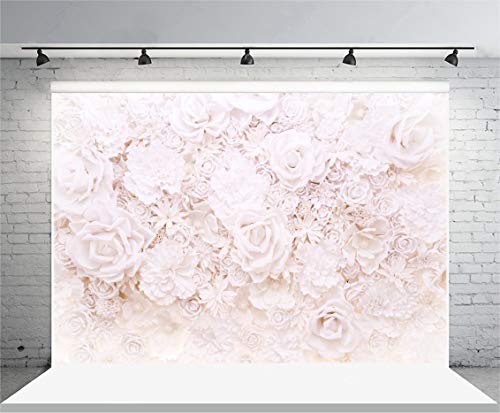 AOFOTO 12x8ft White Flowers Wall Backdrop Elegant Roses Romantic Wedding Bridal Shower Photography Background Baby Shower Party Valentines Mother's Day Photo Banner Studio Props Wallpaper - size: 12x8ft
