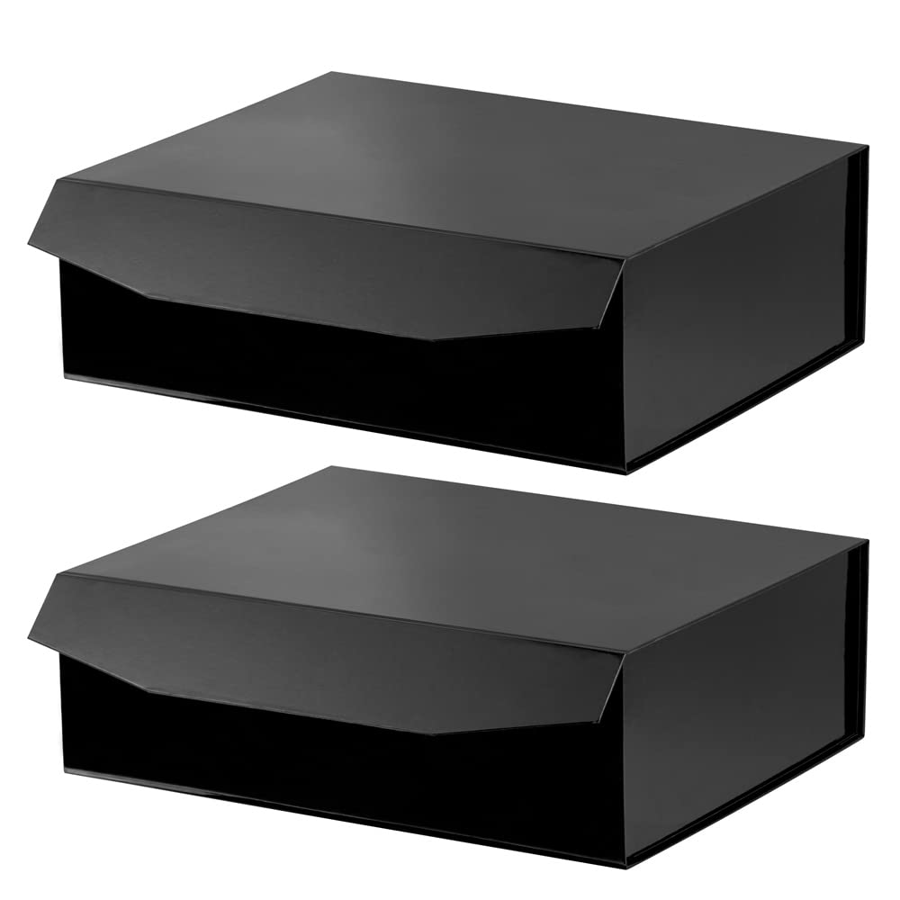 PACKGILO Black Extra Large Gift Box with Lid 2 Pcs 16.5 x 13 x 5.3 Inches, Gift Box large Black Gift Boxes for Presents Clothes Robe Wedding Dress Sweater,Reusable Foldable Bridesmaid Proposal Box（Glossy）