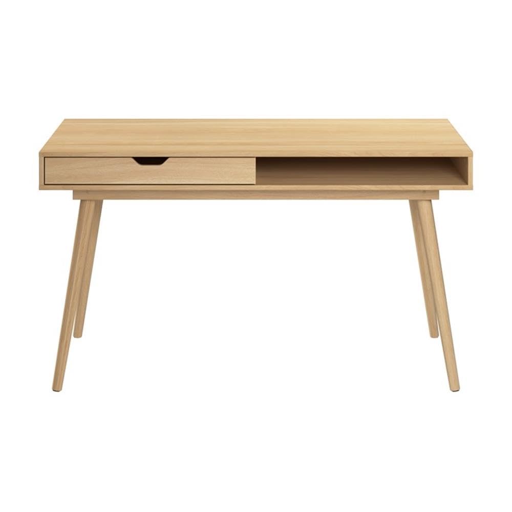 Bush Home Nora 54W Writing Desk with Storage in Natural Oak | Large Wooden Computer Table for Home Office, Study Room, or Entryway