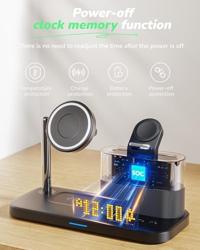 5 in 1 Wireless Charging Station with Alarm Clock Night Light for Apple