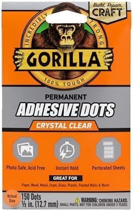 Gorilla Adhesive Dots, Double-Sided Clear | 0.5" Diameter | No Mess | Photo Safe | 150 Pieces, Pack of 8 - size: 8 - Pack