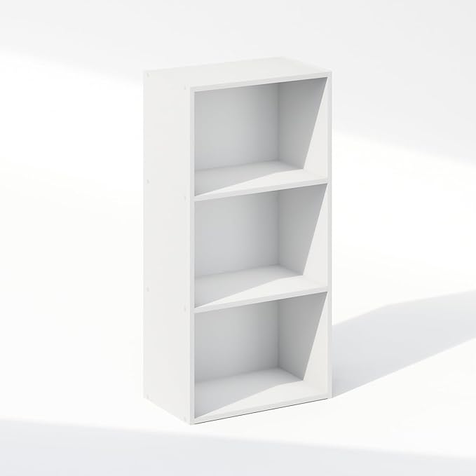 Furinno Reed Closet Organizers and Storage, 3-Tier Closet Organizer, Open Shelf Closet Storage, for Wardrobe, Bedroom, Living Room, White