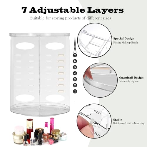 360 Rotating Makeup Organizer for Vanity Adjustable Cosmetic Display Case Large Capacity Skincare Organizers Perfume Organizer Spinning Holder for Countertop Vanity and Bathroom