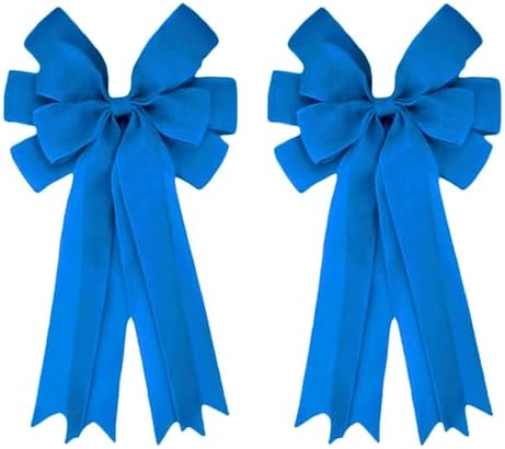 Meseey Double Pack 20X10 Inch Oversized Royal Blue Burlap Bows Farmhouse Christmas Tree Topper & All-Weather Wreaths Decor, Heavy Duty Gift Wrapping Accents for Front Door/Cabinet (Royal Blue)