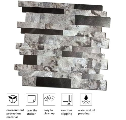 10-Sheet Peel and Stick Backsplash Tile, PVC Mixed Meta,l Stick on Kitchen, Bathroom Vanities, Fireplace Décor, Laundry Table(11.2" X 12.7") (10, Darken Coffee+Frosted Grey) - color: Darken Coffee+Frosted Grey