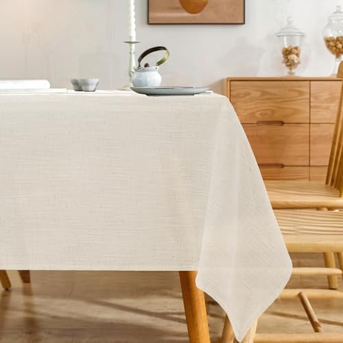 Natural 100% Polyester Textured Rectangle Tablecloth, Slubby Lightweight Table Cloth 60 x 84 Inch, Water Resistant Stain Resistant Farmhouse Burlap Table Cover for Kitchen Dining Room - color: Natural, size: 84" x 60" (Rectangular) (1 Pack)