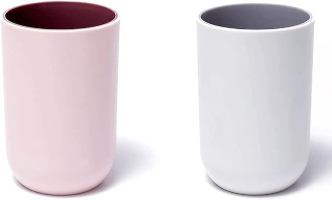 Unbreakable Reusable Drinking Cups Set of 2 Colors, Plastic Toothbrush Cup Tumblers 300 ml/10.5 oz, Dishwasher Safe (Light pink & Light gray)